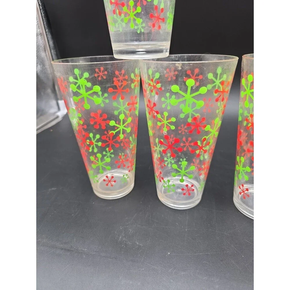 Set of 6 Vintage Snowflakes Power Drinking Plastic Cups 70s Retro Christmas MCM